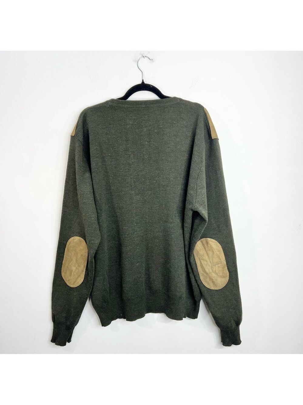 SOLD Rydale UK hunter green wool blend tan suede detail crew neck sweater XXL - Picture 4 of 13